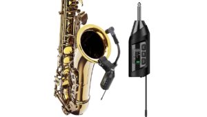 elastic bands to hold wireless transmitter on saxophone